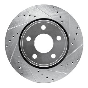 Jeep Grand Cherokee Brake Rotor (1) - Front Right - R1 Concepts - Drilled & Slotted - Silver - `05-`10